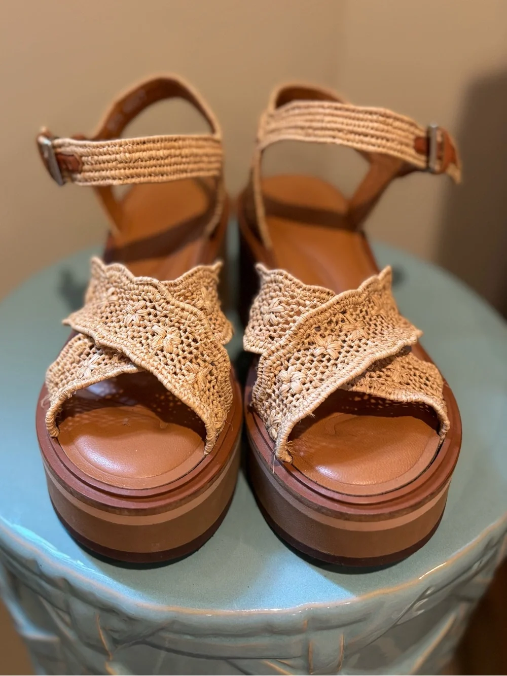 Robert Clergerie Paris - Woven Raffia Platform Sandals in Natural